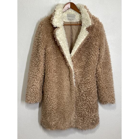 Paper Crane Ultra Soft FuzzyTeddy Bear Coat M Tan Cream Soft Girl Coquette - Picture 1 of 13